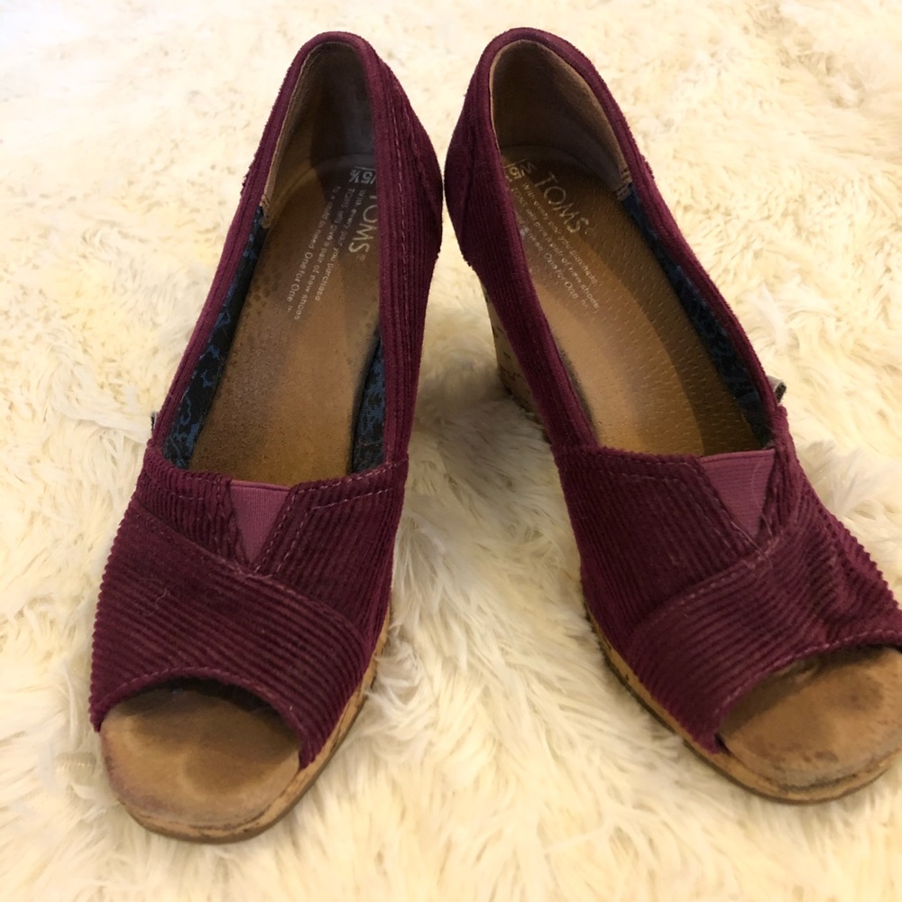 Purple Corduroy TOMS Wedges